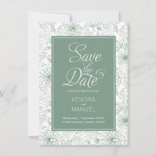 Modern Floral Toile Sage Green Wedding Save The Date