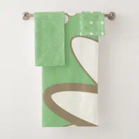 Green Towel Set with Modern Floral Bottom