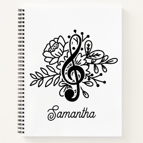 Modern Floral Treble Clef Music Lovers Notebook
