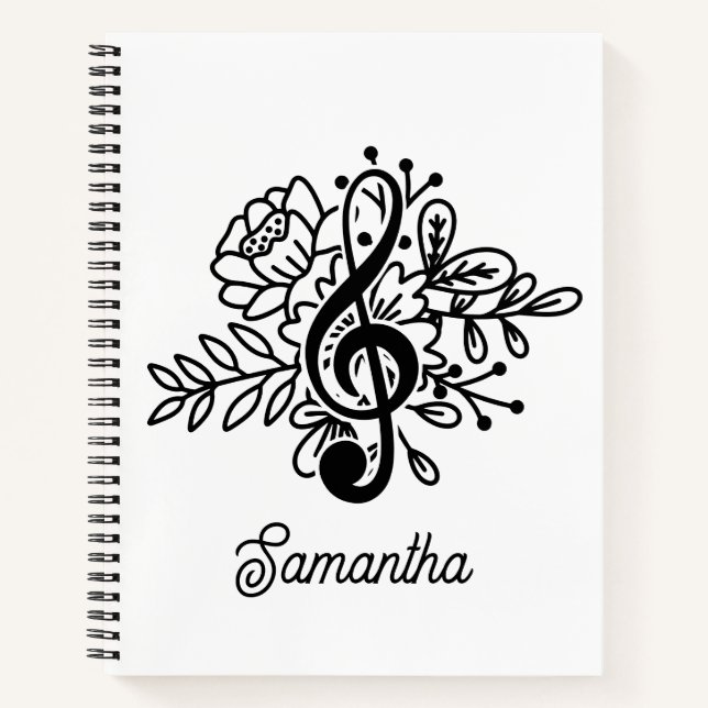 Modern Floral Treble Clef Music Lovers Notebook (Front)