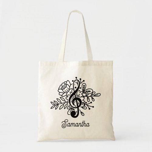 Modern Floral Treble Clef Music Lovers Tote Bag
