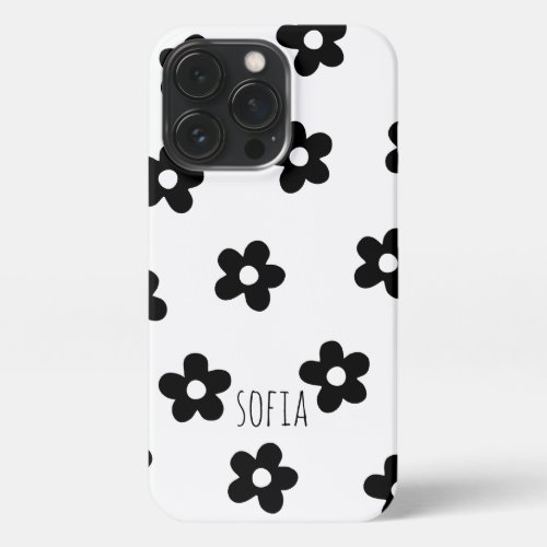 Modern Floral Trendy Black and white Pretty Spring iPhone 13 Pro Case