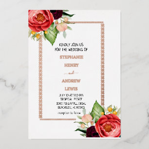 Modern Floral Tropical Wedding Foil Invitation