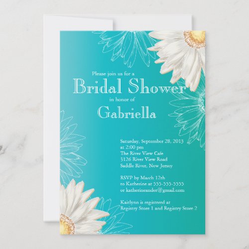Modern Floral Turquoise Blue Daisy Bridal Shower Custom Announcements