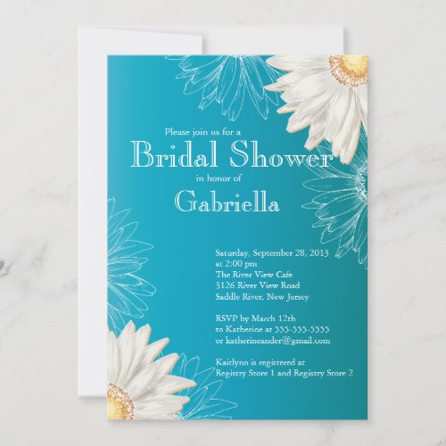 Modern Floral Turquoise Daisy Bridal Shower Personalized Announcement