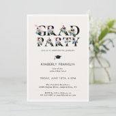 Modern Floral Typography GRAD PARTY Invitation (Standing Front)