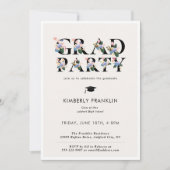 Modern Floral Typography GRAD PARTY Invitation (Front)