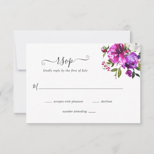 Modern Floral Vibrant Bold Bright Purple Wedding RSVP Card