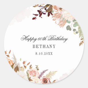 Modern Floral Watercolor 60th Birthday Party Classic Round Sticker
