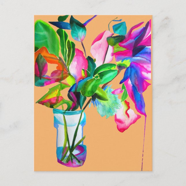 Modern floral watercolor art flowers postcard (Front)