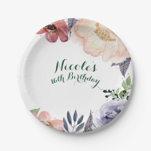 Modern Floral Watercolor Bridal Shower Chic Party Paper Plates