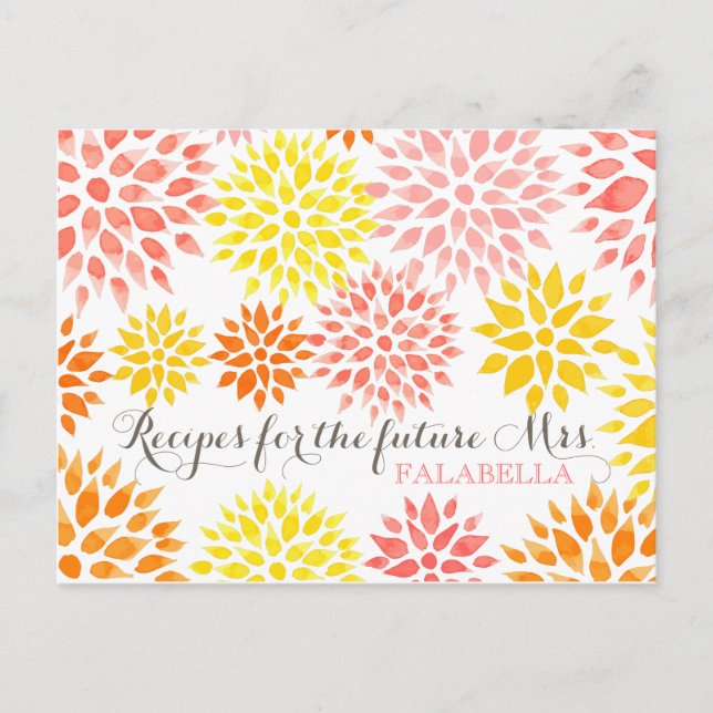 Modern Floral Watercolor Bridal Shower Recipe Card (Front)