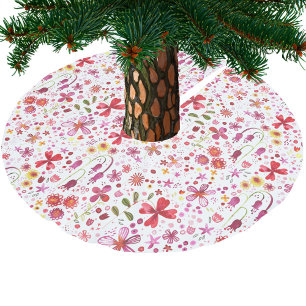 Modern Floral Watercolor Brushed Polyester Tree Skirt