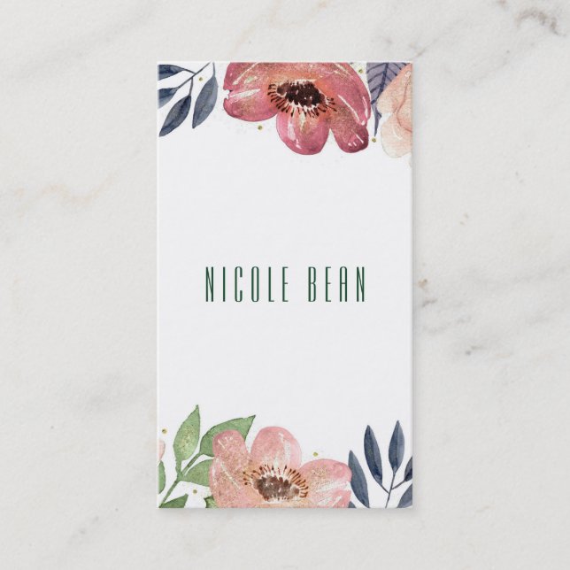 Modern Floral Watercolor Elegant Chic Flowers Business Card (Front)