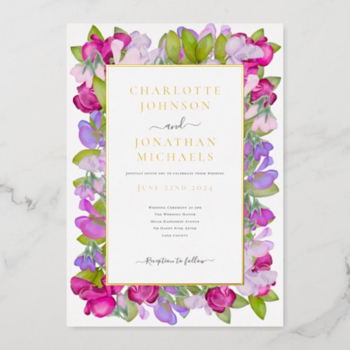 Modern Floral Watercolor Elegant Gold Wedding Foil Invitation
