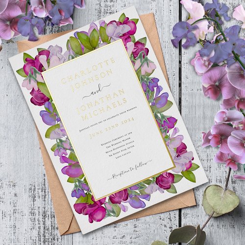 Modern Floral Watercolor Elegant Gold Wedding Foil Invitation