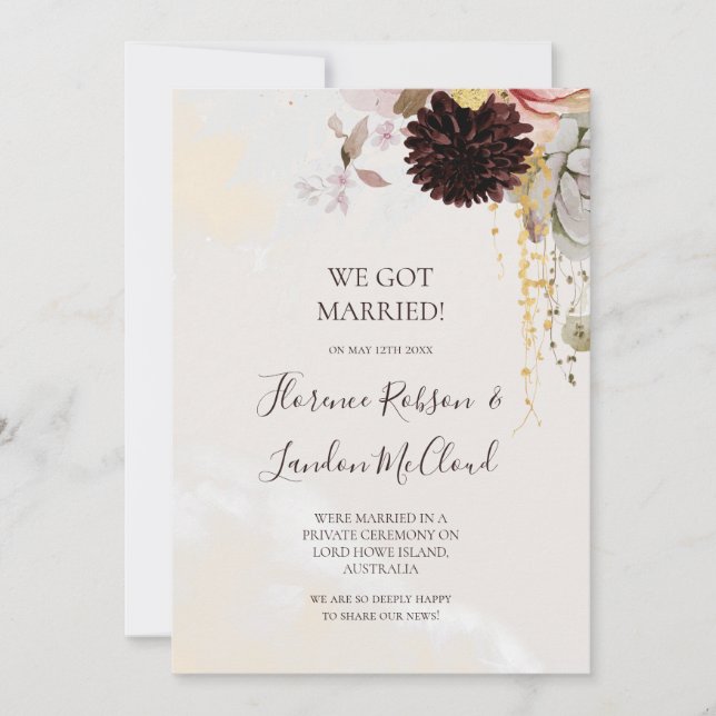 Modern Floral | Watercolor Elopement Announcement (Front)