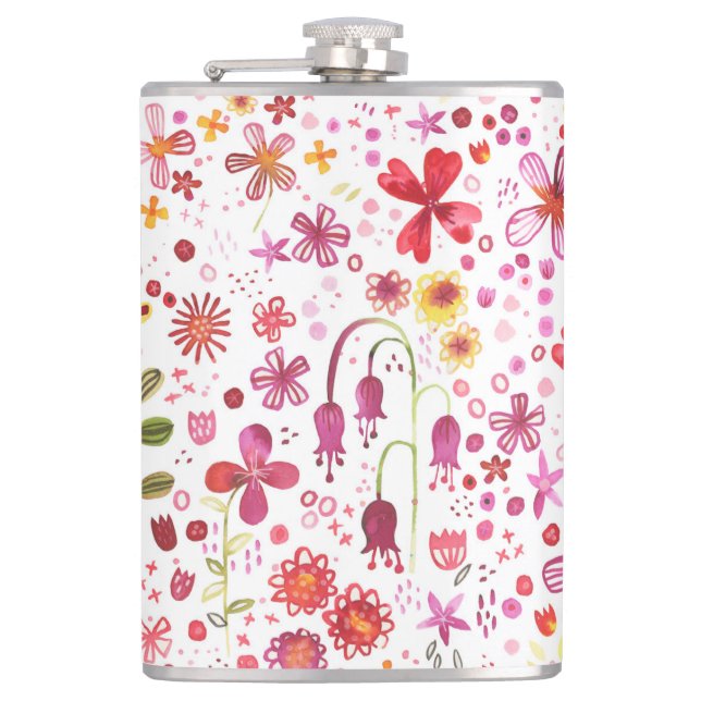 Modern Floral Watercolor Flask (Front)