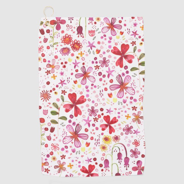 Modern Floral Watercolor Golf Towel (Front)