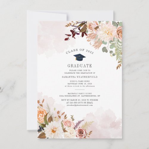 Modern Floral Watercolor Graduation Party Invitation