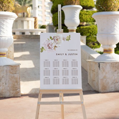 Modern Floral Watercolor Ivory Guest Seating Chart Foam Board