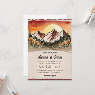 modern floral watercolor mountain wedding invitation