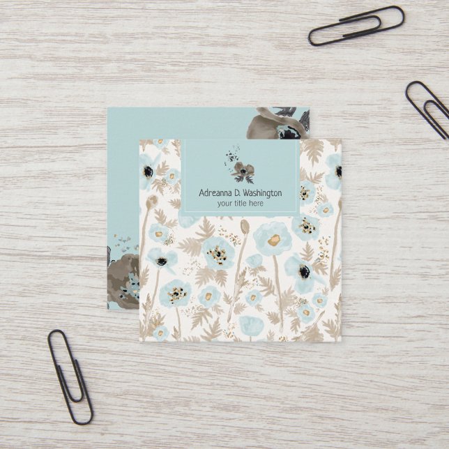 Modern Floral Watercolor Pattern Poppies Square Business Card (Modern Floral Watercolor Pattern Poppies Square Business Card from Studio Posies.)