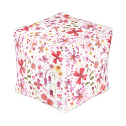Modern Floral Watercolor Pouf