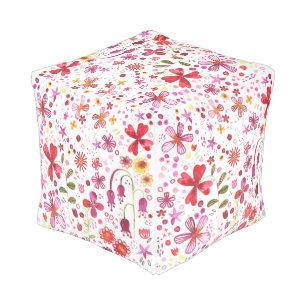 Modern Floral Watercolor Pouf