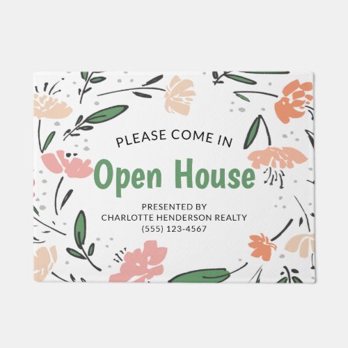 Modern Floral Watercolor Real Estate Open House Doormat