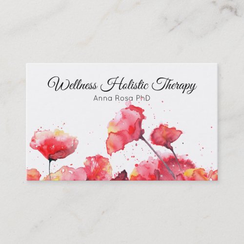  Modern Floral Watercolor Red Poppy Flower Business Card