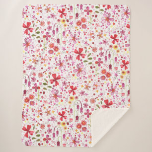 Modern Floral Watercolor Sherpa Blanket