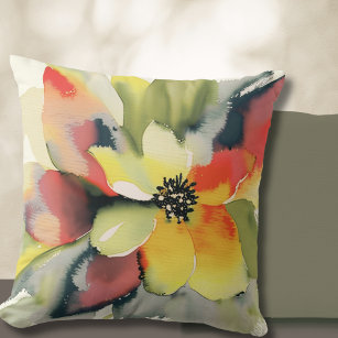 Modern Floral Watercolor Throw Pillow
