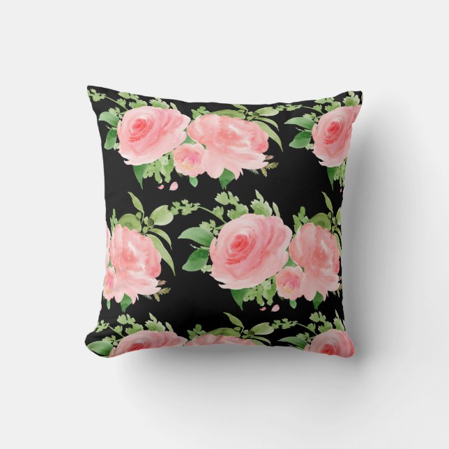 Modern Floral Watercolor Throw Pillow (Front)
