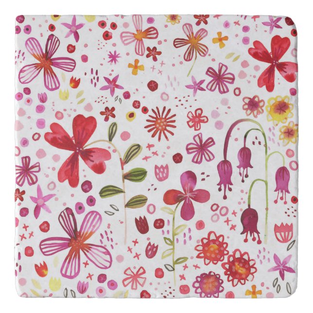 Modern Floral Watercolor Trivet (Front)