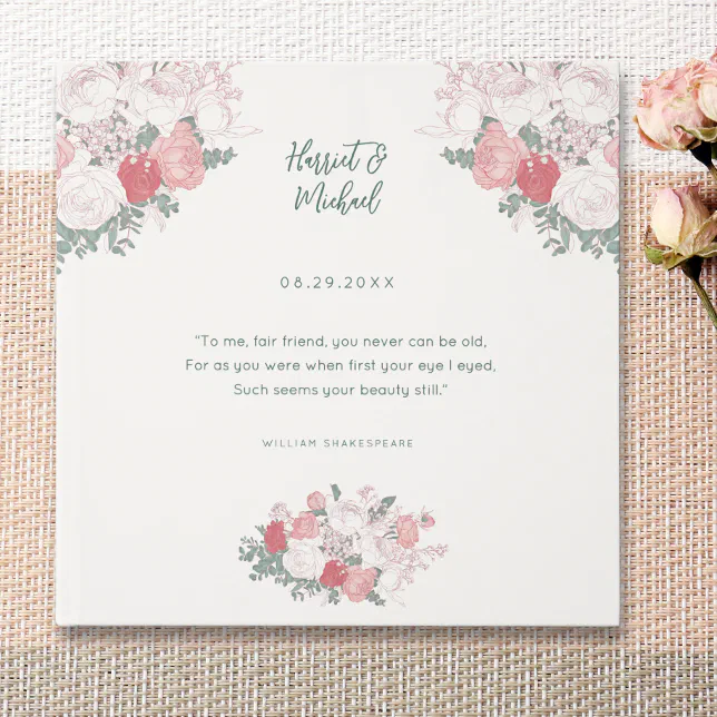 Modern Floral Watercolor Wedding Elegant Quote Guest Book