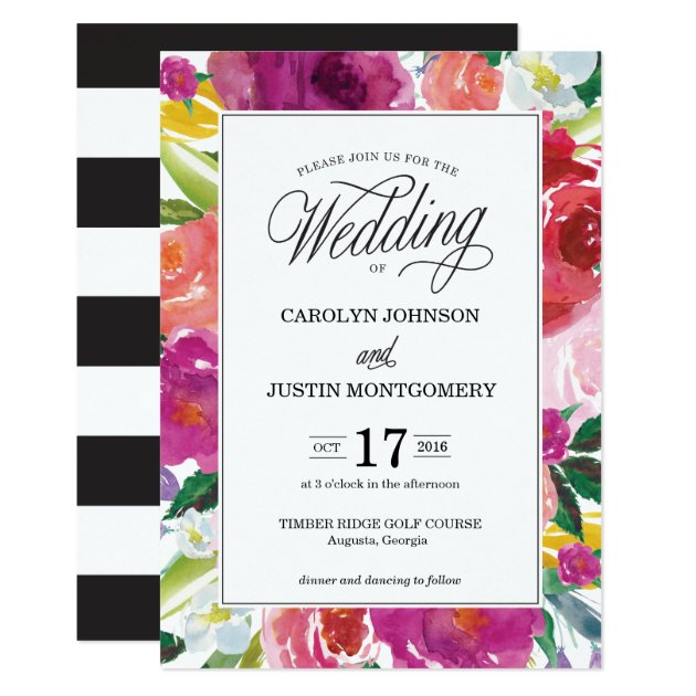 Modern Floral Watercolor Wedding Invitation