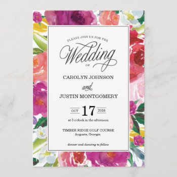 Modern Floral Watercolor Wedding Invitation by BanterandCharm at Zazzle