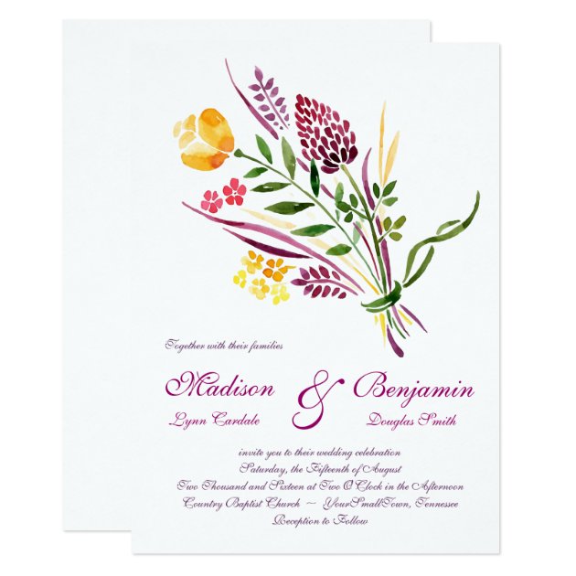 Modern Floral Watercolor Wedding Invitations