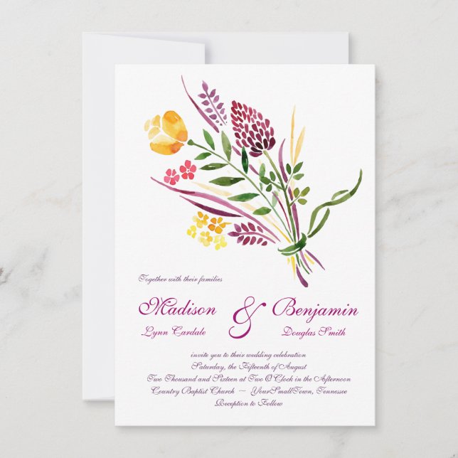 Modern Floral Watercolor Wedding Invitations (Front)