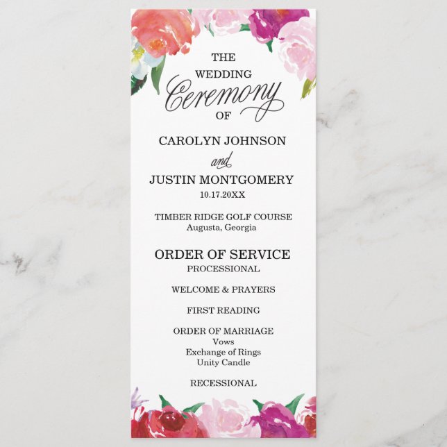 Modern Floral Watercolor Wedding Programs (Front)