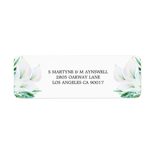 Modern Floral Watercolor White Calla Lily Wedding Label (Front)