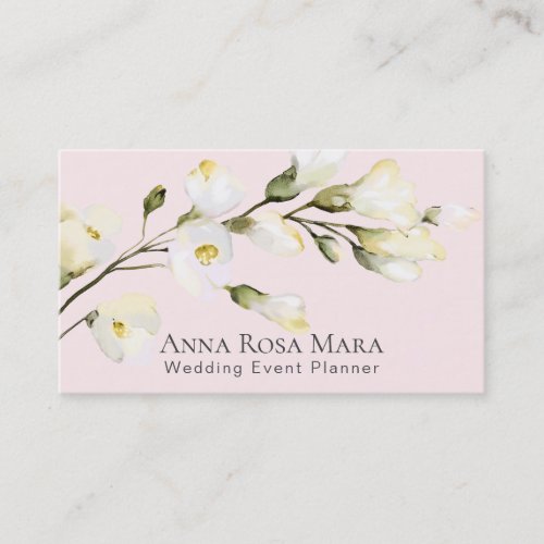 Modern Floral Watercolor White Roses Pink Business Card
