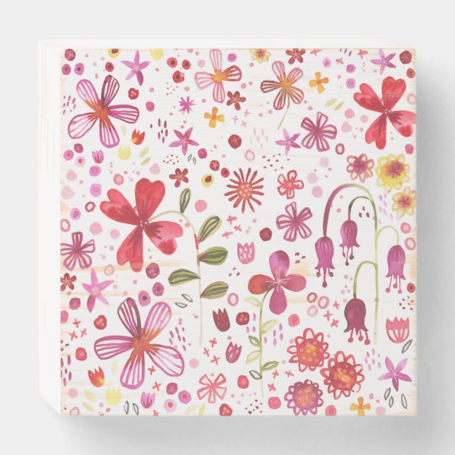 Modern Floral Watercolor Wooden Box Sign (Front Horizontal)