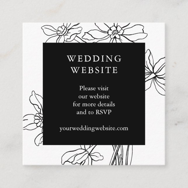 Modern Floral Website Black and White Wedding Enclosure Card (Front)