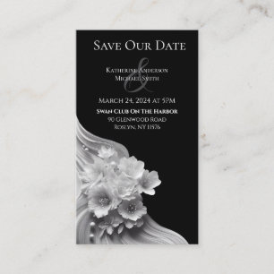 Modern Floral Wedding-Black and White Business Card