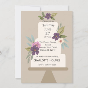 Modern Floral Wedding Cake Bridal Shower Invitation