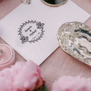Modern Floral Wedding Date   Rubber Stamp
