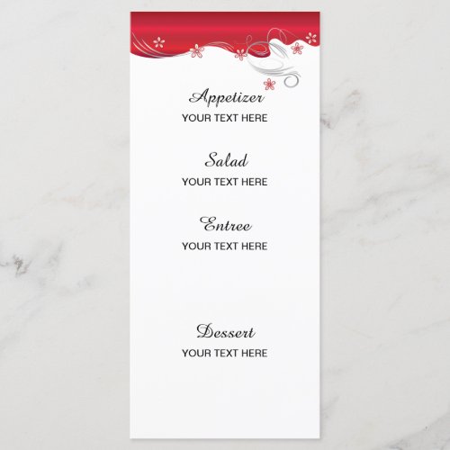 Modern Floral Wedding  Deep Red and Silver Menu