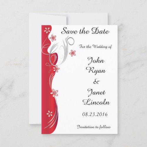 Modern Floral Wedding  Deep Red and Silver Save The Date